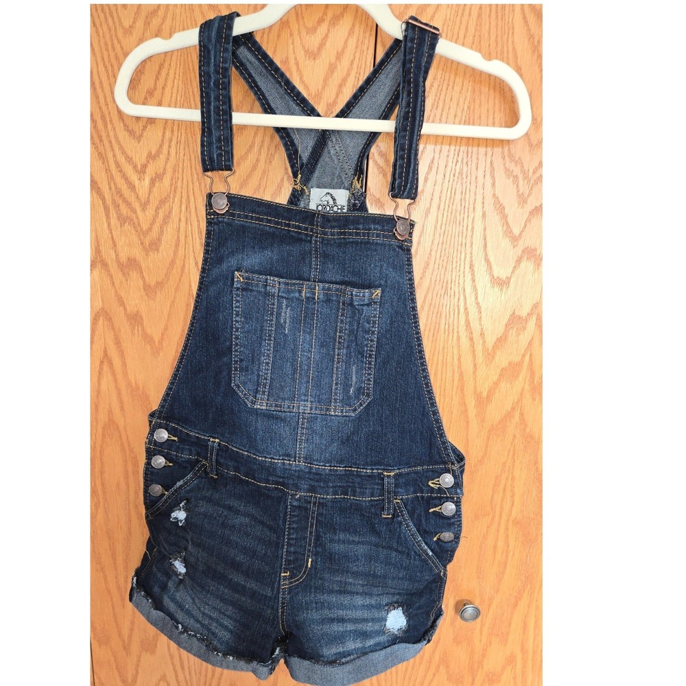 Jordache Vintage Womens Distressed Denim Shortalls Dark Wash Size L